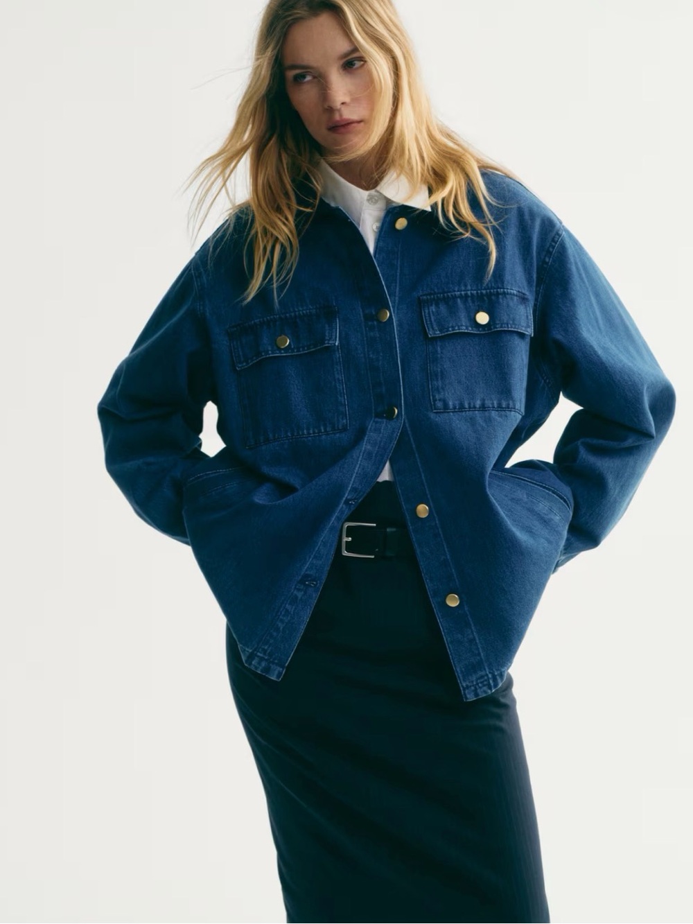 H&M Dark Blue Denim Oversized Chore Jacket